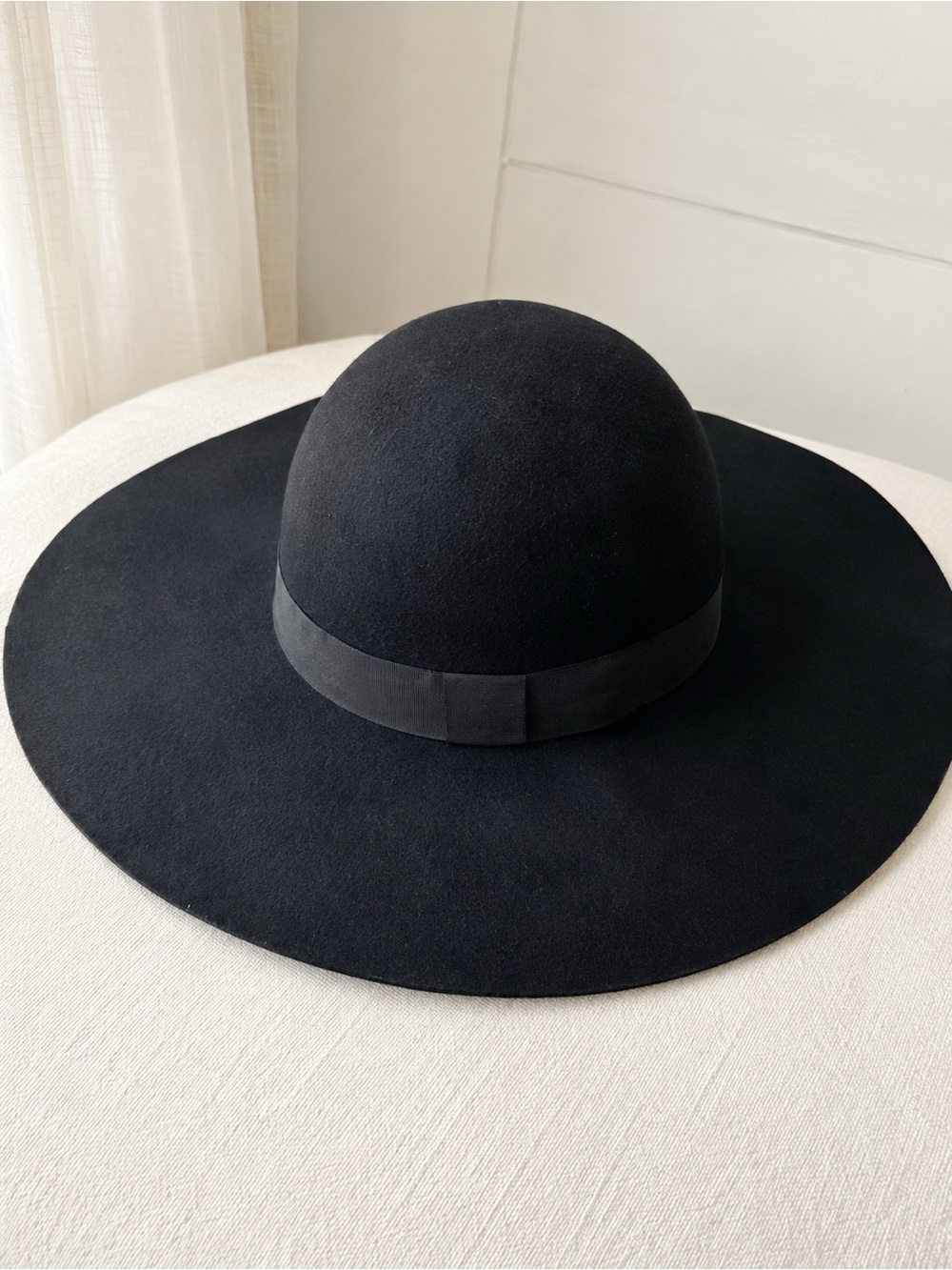 100% Wool Wide Brim Fedora Hat – Black – One Size